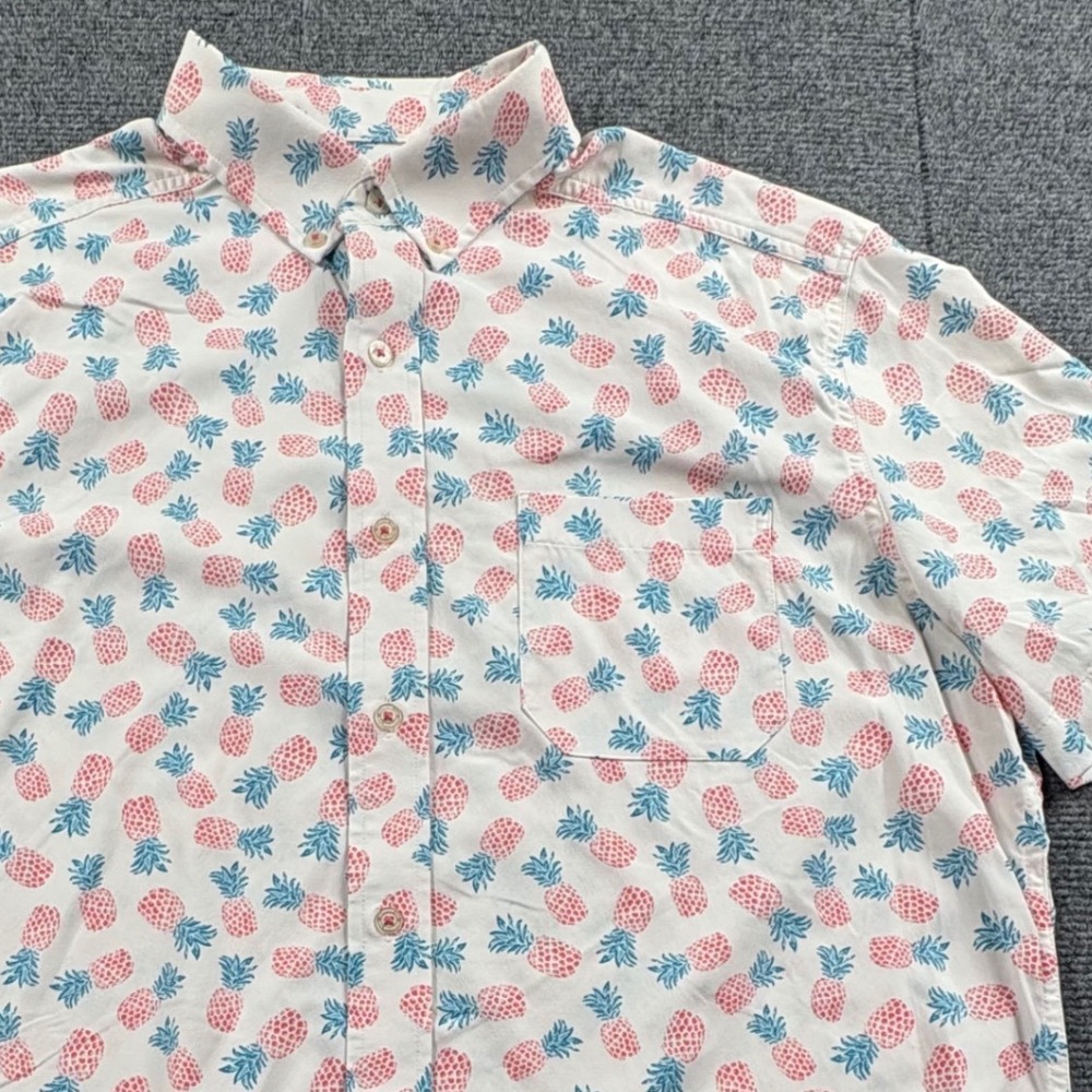 Southern Tide Intercoastal Mens Medium Pineapple Print Short Sleeve Shirt White